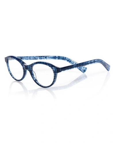 Eyebobs Soft Kitty Rounded Cat-eye Readers, Blue Pattern