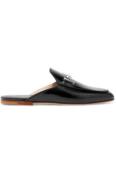 Tod's Embellished Leather Slippers In Black