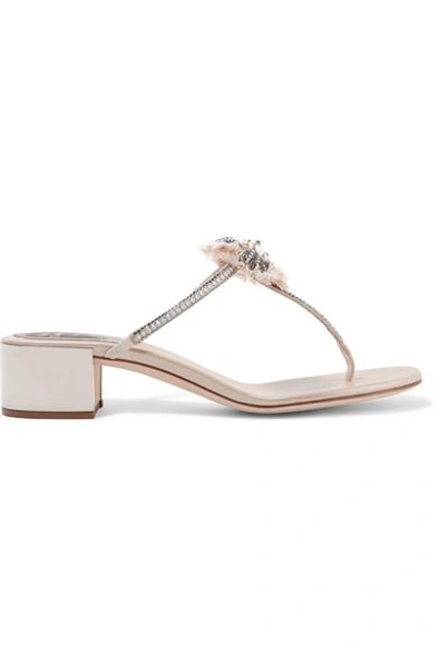 René Caovilla Embellished Leather Sandals In Beige