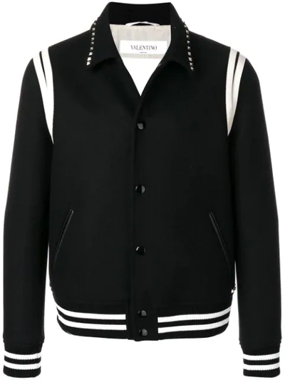 Valentino Rockstud Untitled Varsity Jacket Man Black Virgin Wool 100% 46