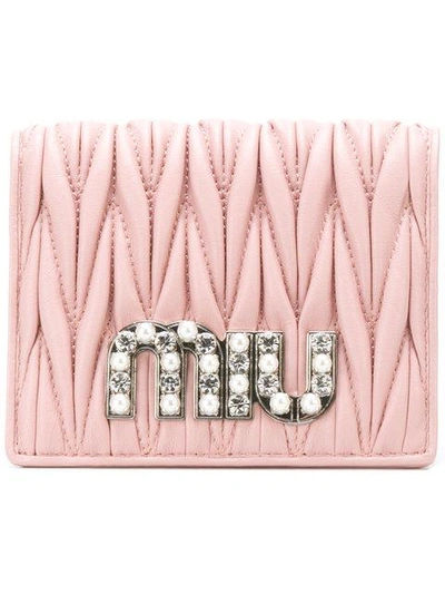 Miu Miu Matelassé Cardholder In Pink & Purple