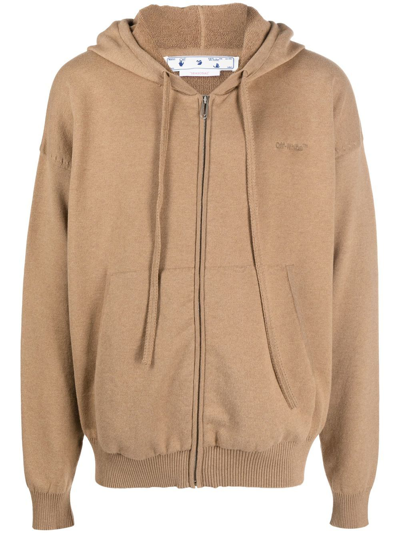Off-white For All Logo-embroidered Cotton Hoodie In Nude