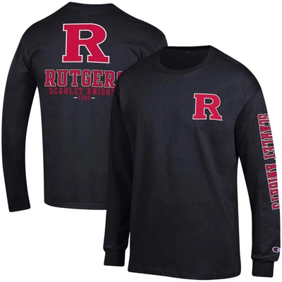 Champion Black Rutgers Scarlet Knights Team Stack Long Sleeve T-shirt