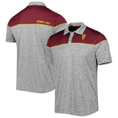 Colosseum Men's  Heathered Gray, Maroon Arizona State Sun Devils Birdie Polo Shirt In Heathered Gray,maroon