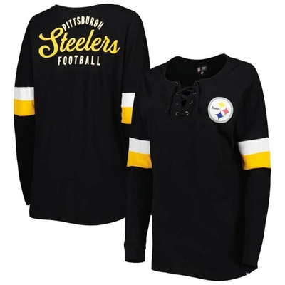 New Era Black Pittsburgh Steelers Athletic Varsity Lace-up Long Sleeve T-shirt