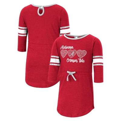 Colosseum Kids' Girls Toddler  Heathered Crimson Alabama Crimson Tide Poppin Sleeve Stripe Dress