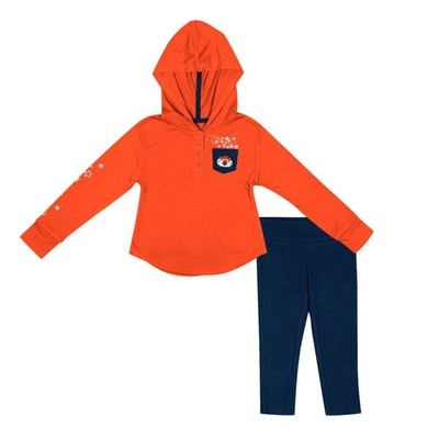 Colosseum Kids' Girls Toddler  Orange/navy Auburn Tigers Most Delightful Way Long Sleeve Hoodie T-shirt & L