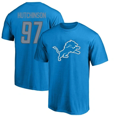 Fanatics Men's  Aidan Hutchinson Blue Detroit Lions Big And Tall Player Name And Number T-shirt