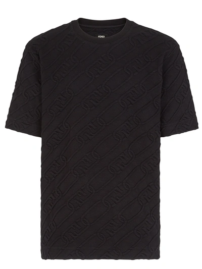 Fendi O'lock-jacquard Jersey T-shirt In Black