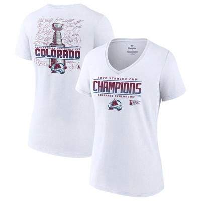 Fanatics Branded White Colorado Avalanche 2022 Stanley Cup Champions Signature Roster V-neck T-shirt