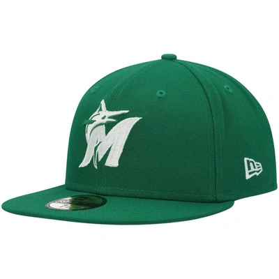 New Era Kelly Green Miami Marlins White Logo 59fifty Fitted Hat