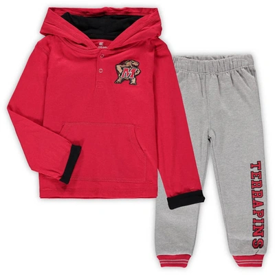 Colosseum Kids' Toddler  Red/heathered Grey Maryland Terrapins Poppies Hoodie And Sweatpants Set