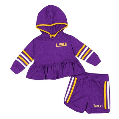 Colosseum Babies' Girls Infant  Purple Lsu Tigers Spoonful Full-zip Hoodie & Shorts Set