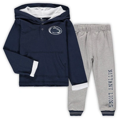 Colosseum Kids' Toddler  Navy/heathered Gray Penn State Nittany Lions Poppies Hoodie And Sweatpants Set