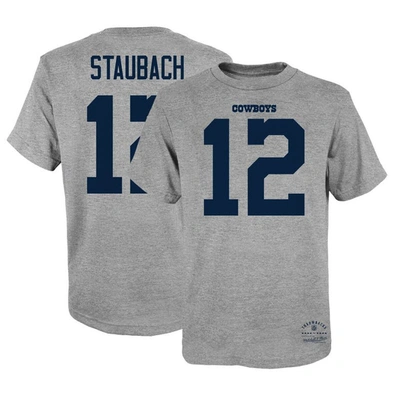 Mitchell & Ness Kids' Youth  Roger Staubach Heathered Gray Dallas Cowboys Retired Retro Player Name & Numbe
