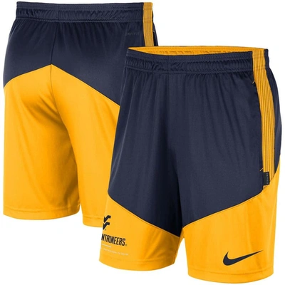 Nike Men's  Navy, Gold West Virginia Mountaineers Team Performance Knit Shorts In Navy,gold