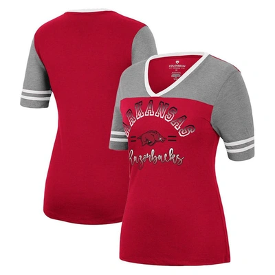 Colosseum Women's  Cardinal, Heathered Gray Arkansas Razorbacks There You Are V-neck T-shirt In Cardinal,heathered Gray