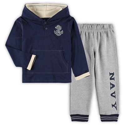 Colosseum Kids' Toddler  Navy/heathered Gray Navy Midshipmen Poppies Pullover Hoodie And Sweatpants Set