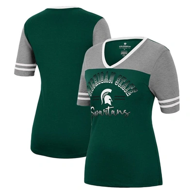 Colosseum Women's  Green, Heathered Gray Michigan State Spartans There You Are V-neck T-shirt In Green,heathered Gray