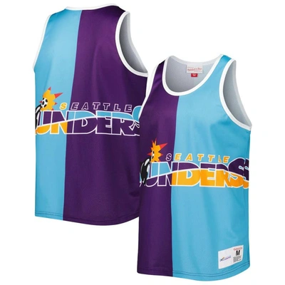 Mitchell & Ness Men's  Purple, Blue Seattle Sounders Fc Sublimated Split Logo Tank Top In Purple,blue