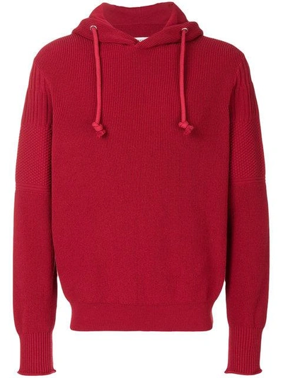 Maison Margiela Knitted Hooded Sweatshirt In Red
