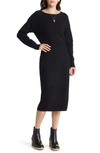 Treasure & Bond Long Sleeve Midi Sweater Dress In Black