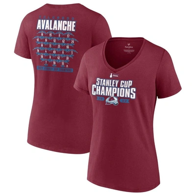 Fanatics Branded Burgundy Colourado Avalanche 2022 Stanley Cup Champions Jersey Roster V-neck T-shirt