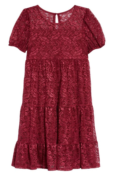Blush By Us Angels Kids' Puff Sleeve Lace Dress In Burgundy