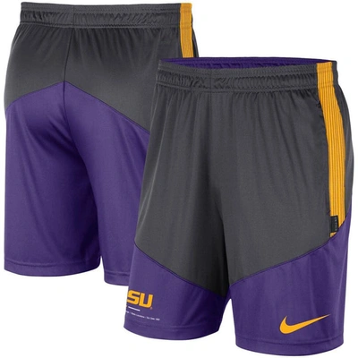Nike Men's  Anthracite, Purple Lsu Tigers Team Performance Knit Shorts In Anthracite,purple