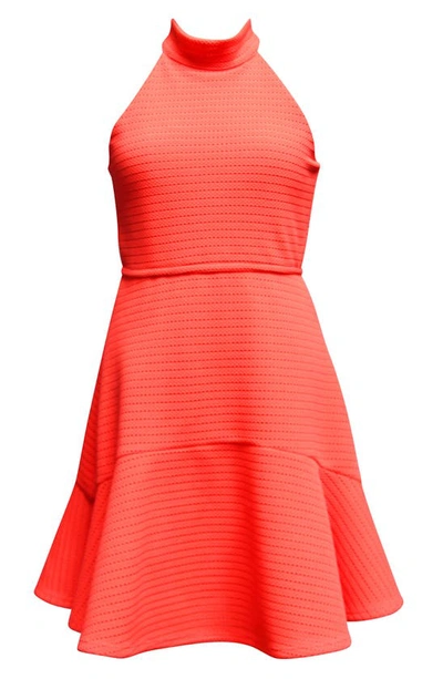 Ava & Yelly Kids' Halter Neck Fit & Flare Dress In Tangerine