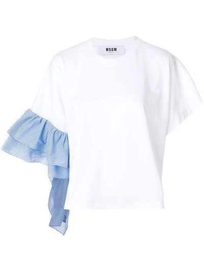 Msgm Asymmetric Ruffle Sleeve T-shirt In White