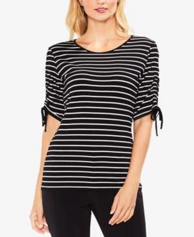 Vince Camuto Drawstring Sleeve Stripe Top In Rich Black