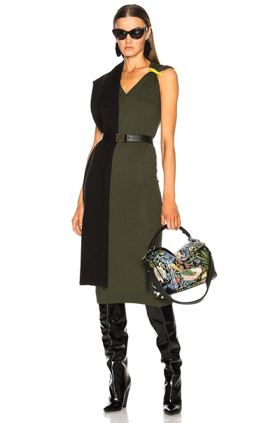 Loewe Cape Dress With Leather Band In Green