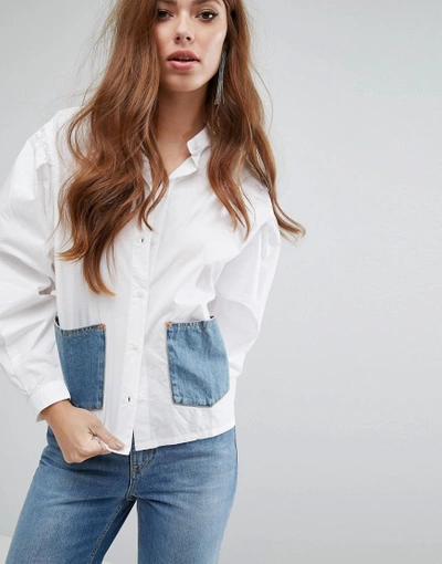 Diesel Boxy Shirt With Denim Pockets - White