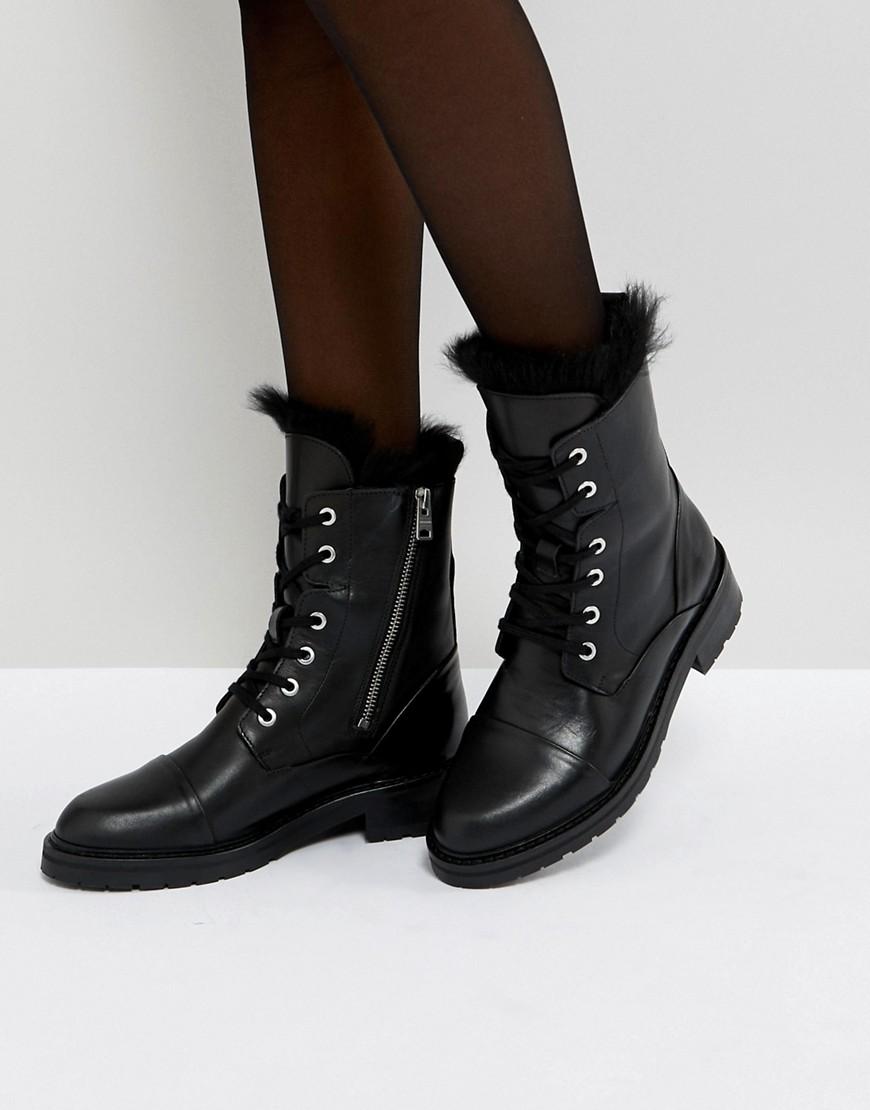Allsaints Lace Up Shearling Boots - Black | ModeSens