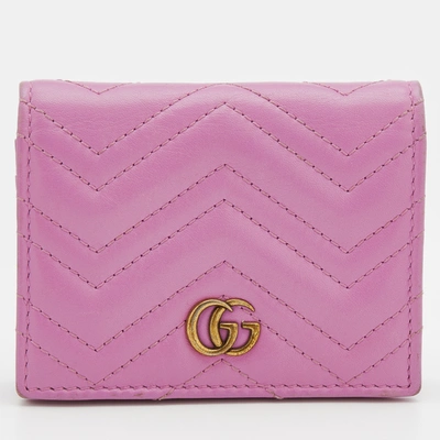 Pre-owned Gucci Pink Matelass&eacute; Leather Gg Marmont Card Case