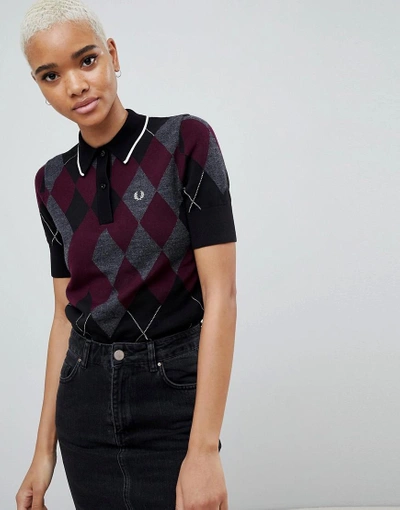 Fred Perry Argyle Knitted Polo - Black | ModeSens