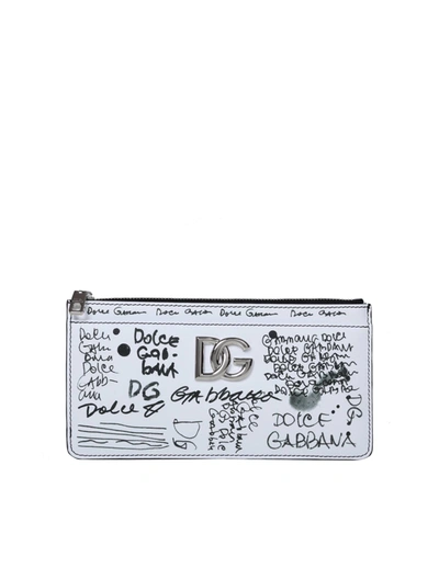 Dolce & Gabbana Card Holder In Graffiti Print Leather In White