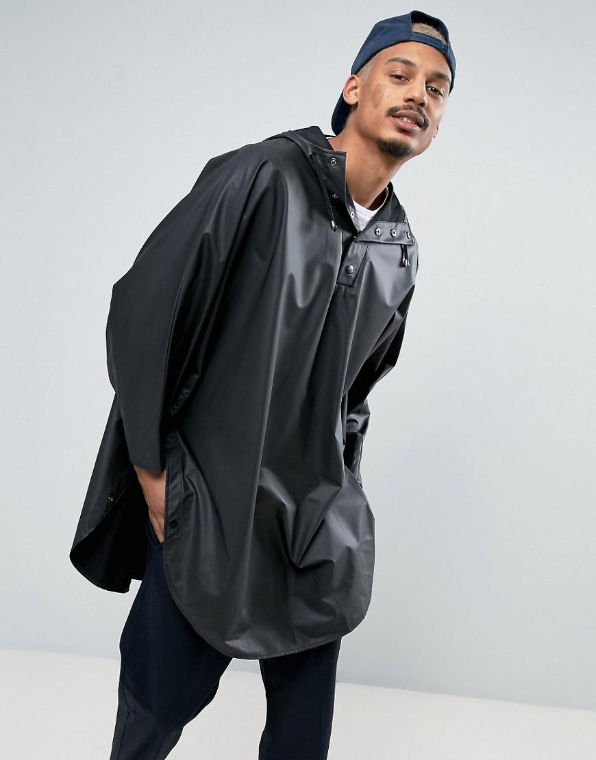 Rains Poncho Hooded Jacket Waterproof In Black - Black | ModeSens