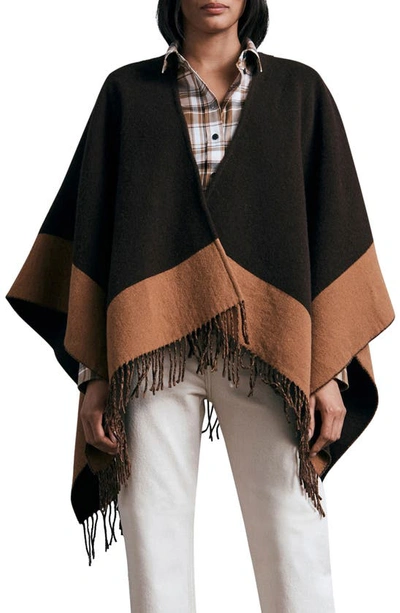 Rag & Bone Highlands Reversible Wool Blend Poncho In Brown