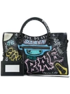 Balenciaga Classic City Printed Textured-leather Tote In Black/white