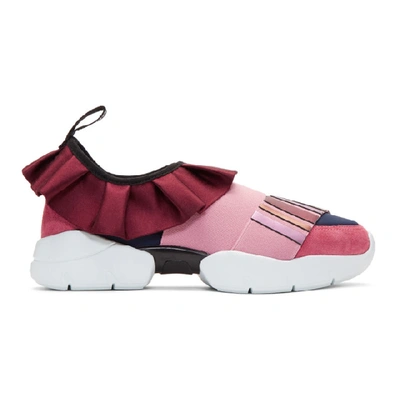 Emilio Pucci Pink And Navy Metallic Ruffle Sneakers In A06 Burgund