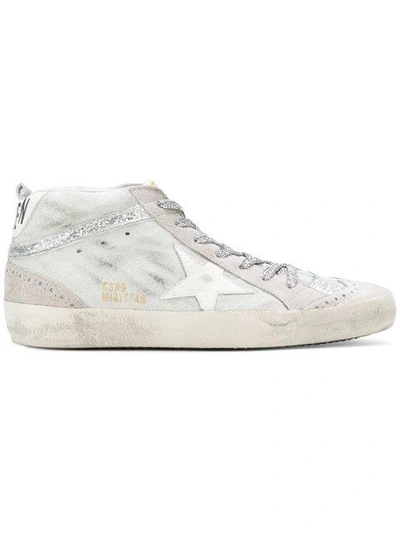 Golden Goose Sneakers Mid Star Grey And Silver Leather And Suede