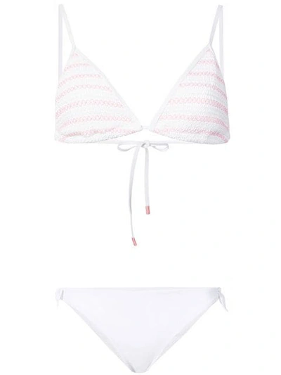 Kisuii Bella Triangle Smocked Bikini Top In Pink White
