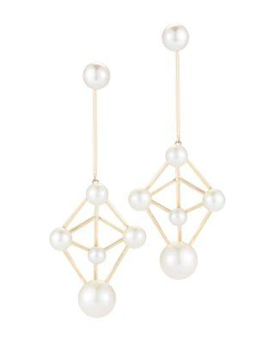 Mateo 14k Yellow Gold Cultured Freshwater Pearl Atomium Drop Earrings In White/gold