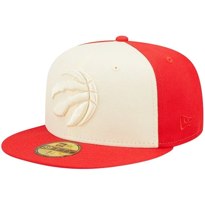 New Era Men's  Cream, Red Toronto Raptors Cork Two-tone 59fifty Fitted Hat In Cream,red
