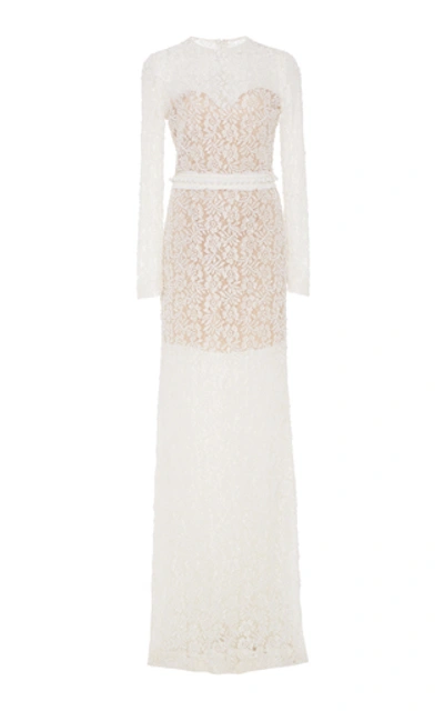 Costarellos Bridal Beaded Lace Maxi Dress In White