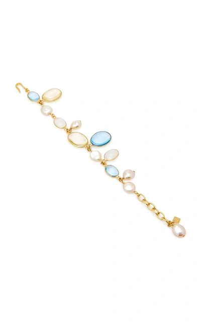 Loulou De La Falaise Pebble And Pearl 24k Gold-plated Crystal Bracelet In Orange