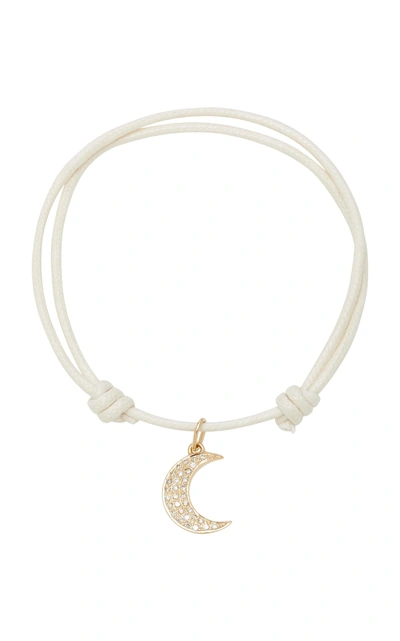 With Love Darling Diamond Pave Moon 18k Gold And Diamond Cord Bracelet In White