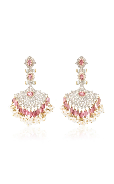 Sanjay Kasliwal 14k Gold Indorussian Multi-stone Fan Earrings In Pink